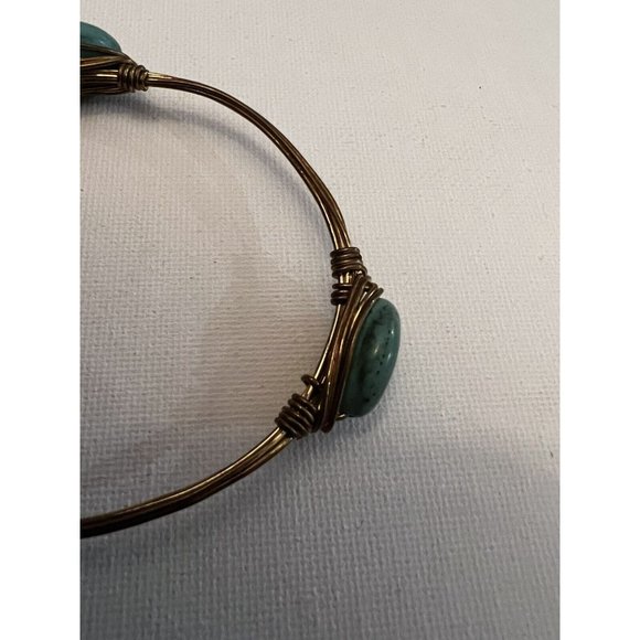 Bourbon and Boweties Copper Wire Wrapped Turquoise Bangle Bracelet Copper Tone - Picture 5 of 6